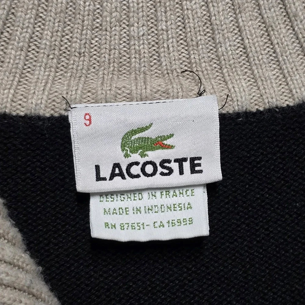 Lacoste Men's 100% Cotton 1/4 Zip Mock Neck Pullover Sweater Black Size FR 9
